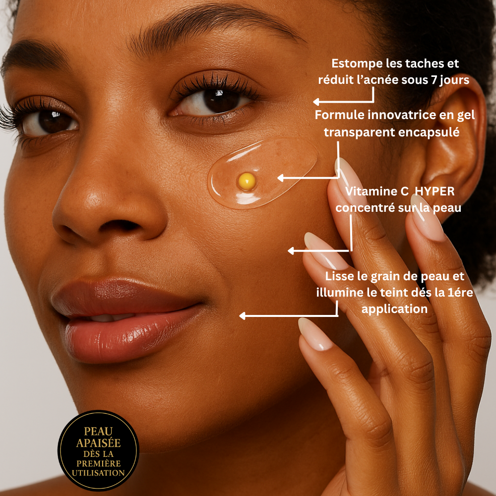 Application de la créme anti-taches  Lunara - Gel encapsulé à la vitamine C et niacinamide pour éclaircir et unifier le teint